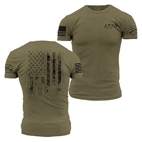 Grunt Style 1776 Flag Men's T-Shirt (Military Green, Large)
